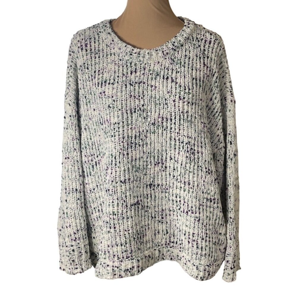 Cable & Gauge White and Purple Knit Sweater